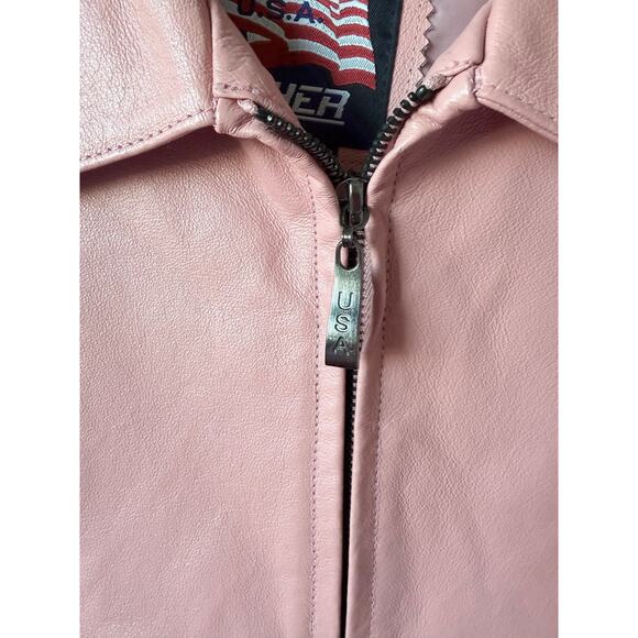 Vintage Leather USA Pink Biker Zip Up 100% Genuine Leather Jacket- Size XL - Picture 9 of 12